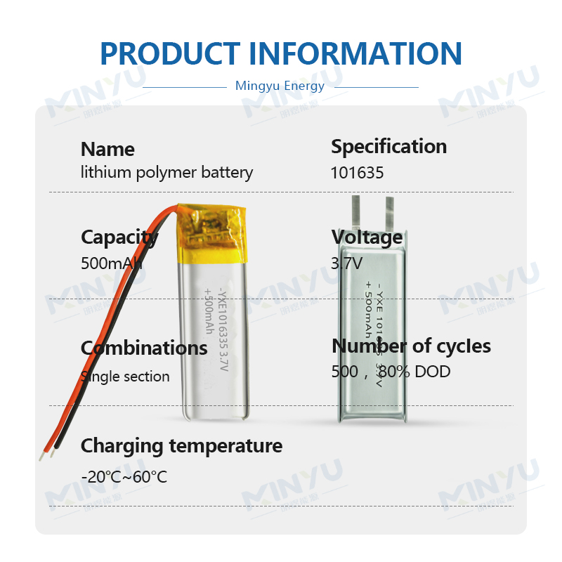 3.7 V Li-ion Battery 101635-500mah