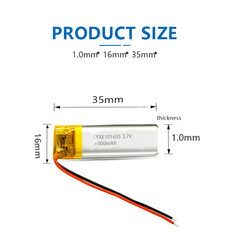 3.7 V Li-ion Battery 101635-500mah