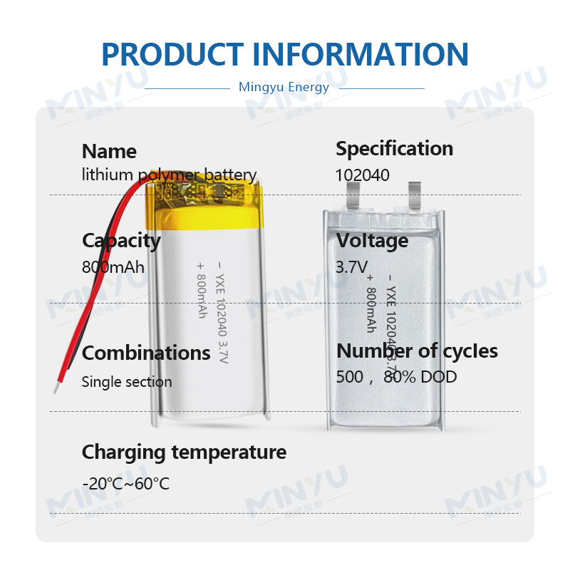 3.7 V Li-ion Battery 102040-800mah