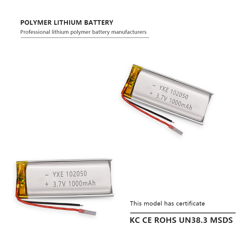 3.7 V Li-ion Battery 102050-1000mah