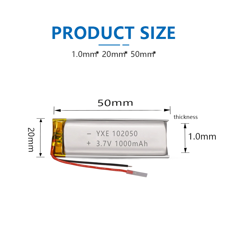 3.7 V Li-ion Battery 102050-1000mah