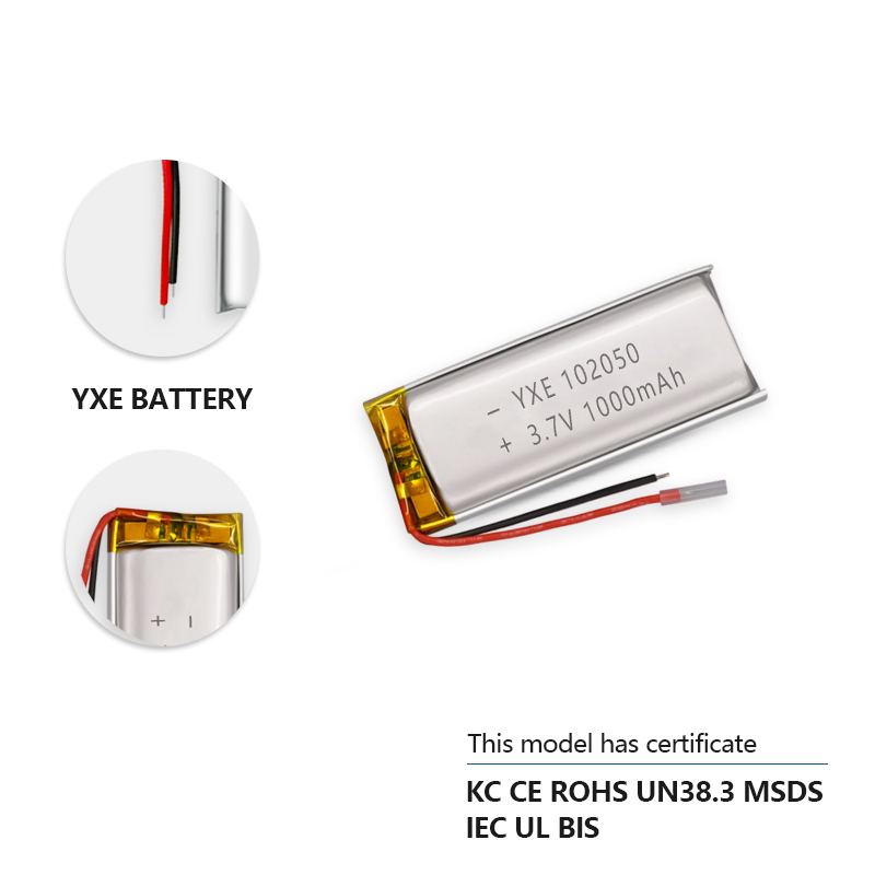 3.7 V Li-ion Battery 102050-1000mah