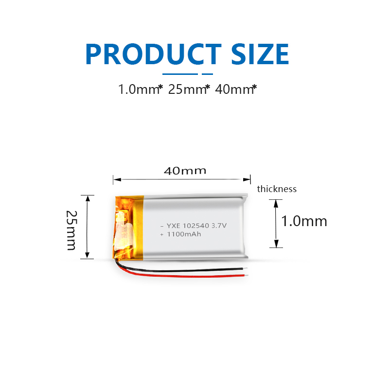 3.7 V Li-ion Battery 102540-1100mah