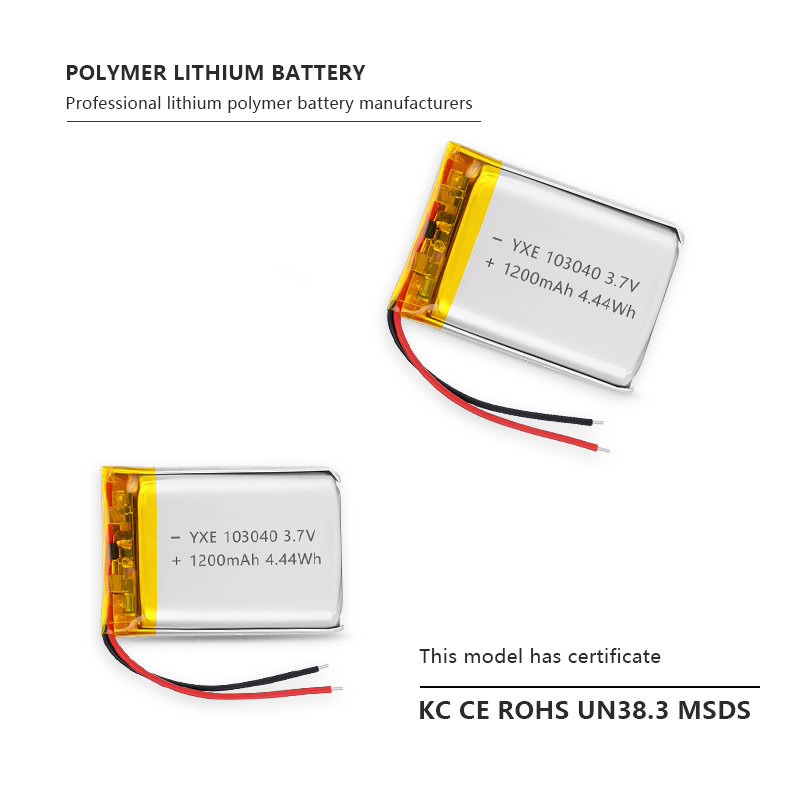 3.7 V Li-ion Battery 103040-1200mah