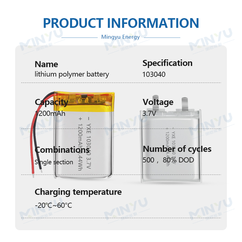 3.7 V Li-ion Battery 103040-1200mah