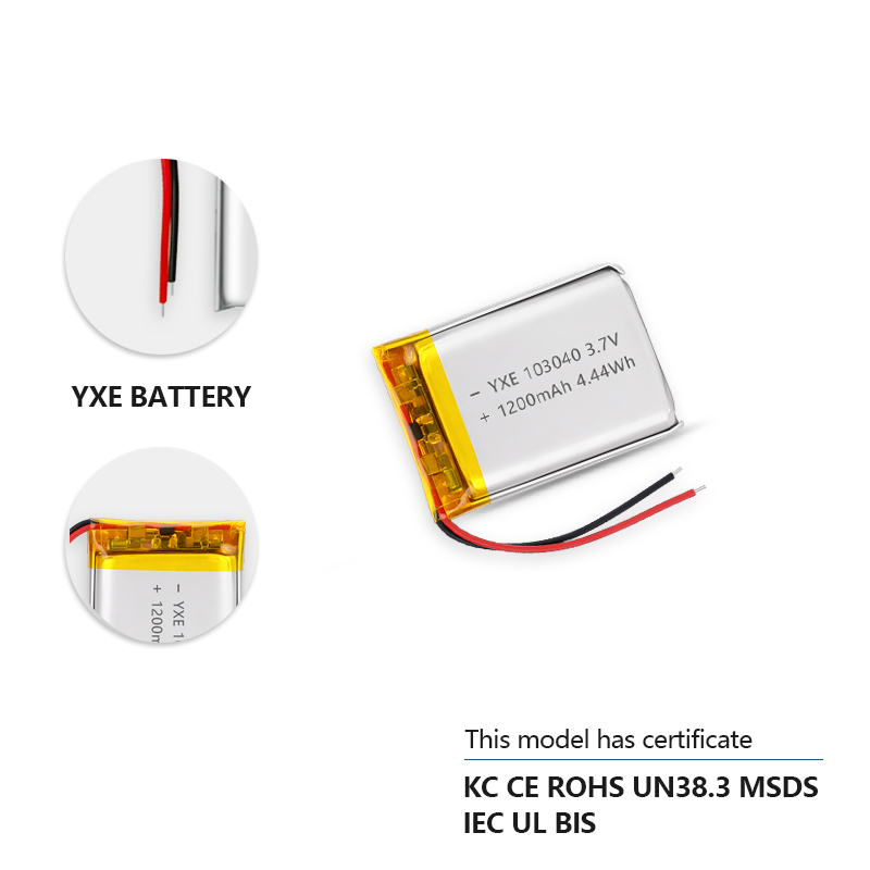 3.7 V Li-ion Battery 103040-1200mah